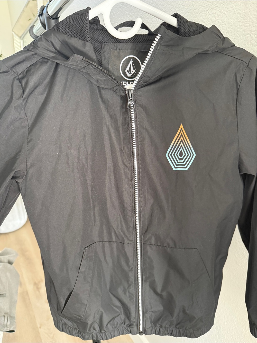 Volcom Black Kids' Hooded Windbreaker with Gradient Geometric Logo